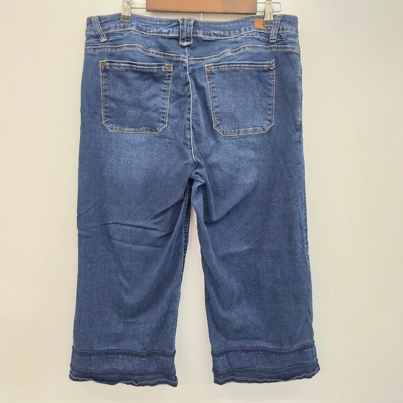 Democracy Capri Jeans Size 14 Dark Wash Stretch Denim Embroidered Hem Cropped - Picture 4 of 16